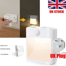 Plug In PIR Motion Sensor Hallway Socket LED Home White/Yellow Night Light Safe