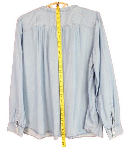 LOFT Damen dünne leichte weiche 100%Tencel Bluse Rüschenbesatz hell jeansblau L - Bild 10 von 13