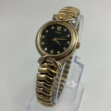 Timex Women's Gold Tone Black Dial Stretch Bracelet Watch 25mm New Battery