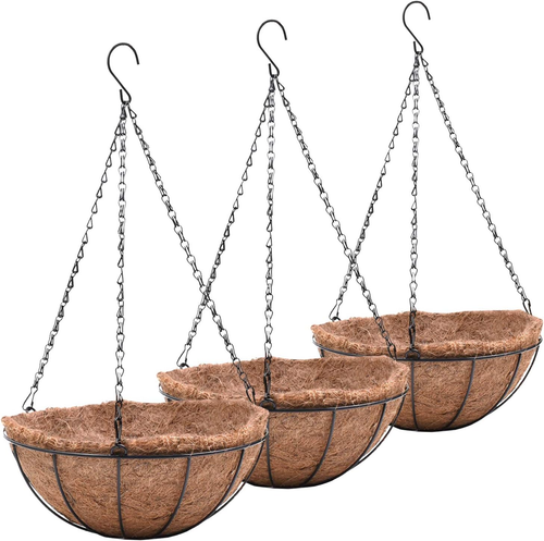 Metal Hanging Planters Basket Set of 3 Hanging Flower Pots 12 Inch Chain round W