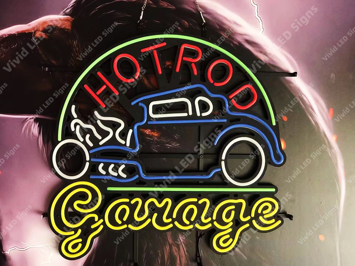 HOTROD ネオンサイン LED アメ車 ホットロッド ガレージ Hot Rod Garage Open Vivid LED Neon Sign Light Lamp With