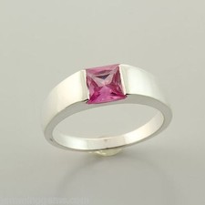 CLEARANCE Sterling Lab Created Pink Sapphire 6mm Princess Cut Ring