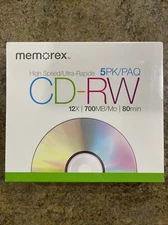 NEW SEALED - Memorex 5PK Ultra High Speed CD-RW 12X 700MB/MO 80MIN