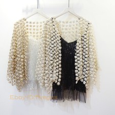 Womens Summer Handwork Pearl Beads Tops Hollow Out Half Sleeve Loose Cardigan