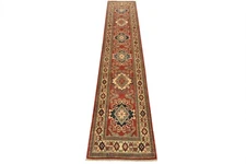 Kazak Runner 2'9'' x 13'3'' Red Wool Tribal Geometric Hand-Knotted Oriental Rug