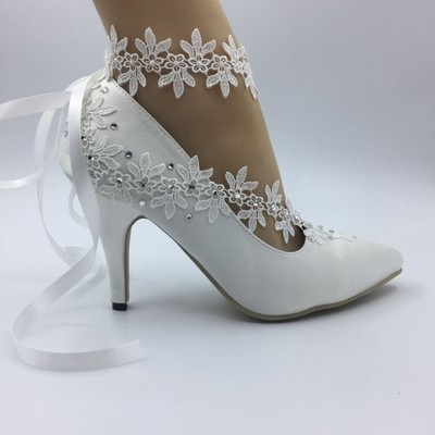white bridal heels