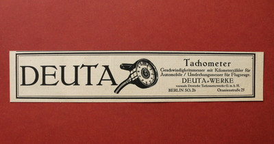 WIZ14c) Advertising DEUTA Speedometer Werke Berlin Car Planes 1914 Advertising 26x5