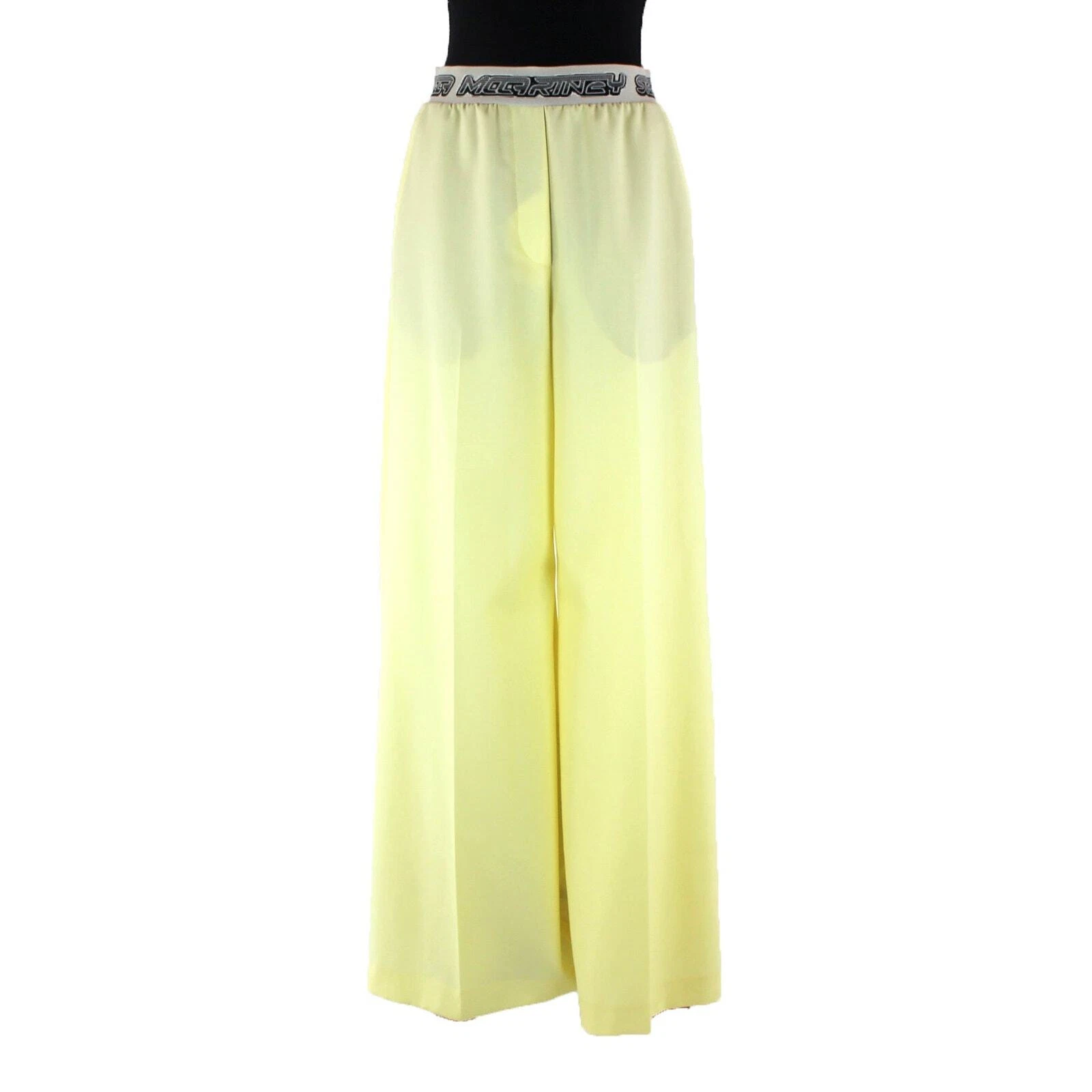 Stella McCartney — Stella McCartney Wool Wide Leg Logo Tape Sherbet Yellow Trousers Pants NEW 36