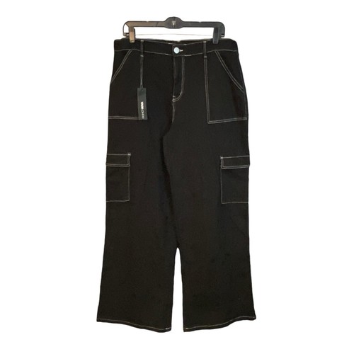 NEW Fashion Nova Black Wide Leg Cargo Carpenter Jeans Pants Women’s Size 11