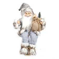 45cm Sitting Santa Christmas Room Decoration - Grey and White