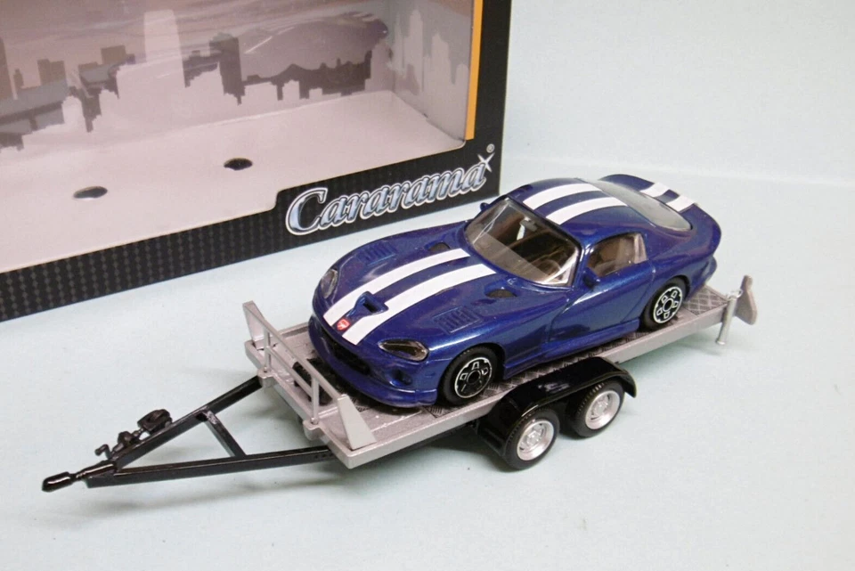 Cararama - REMORQUE PLATEAU DOUBLE ESSIEU porte voiture Neuf NBO 1/43 - Photo 3/4