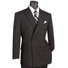 LUCCI Men's Black Double Breasted Classic Fit Poplin Polyester Suit NEW