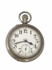 Antique Base Metal Silver Plated Goliath 8-Days Stem Winding Pocket