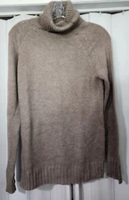 Link Brown Acrylic Angora High Collar Neck Long Sleeve Women's Sweater Size PM