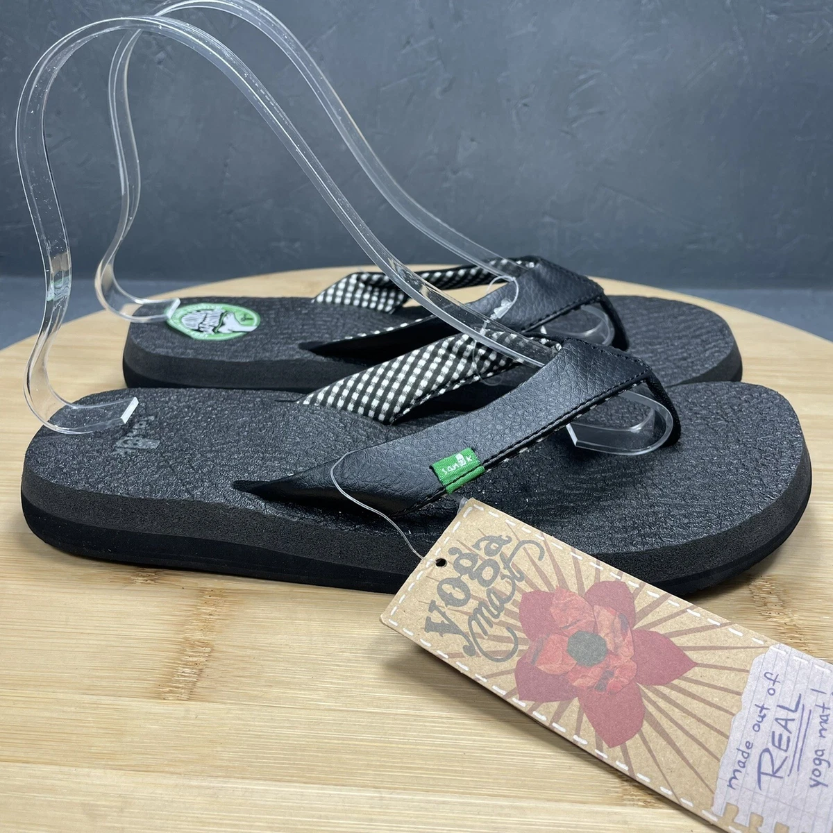 NEW Sanuk Womens Black Yoga Mat Slide Size 7 Slip On Flip Flop Thong Sandals