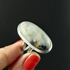 Natural Dendrite Opal Oval Gemstone 925 Sterling Silver Ring Size-7.75 US
