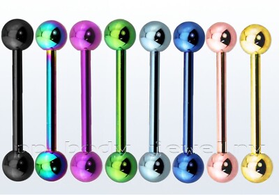 PAIR 14G Anodized Surgical Steel Nipple Ring Tongue Ring Barbell