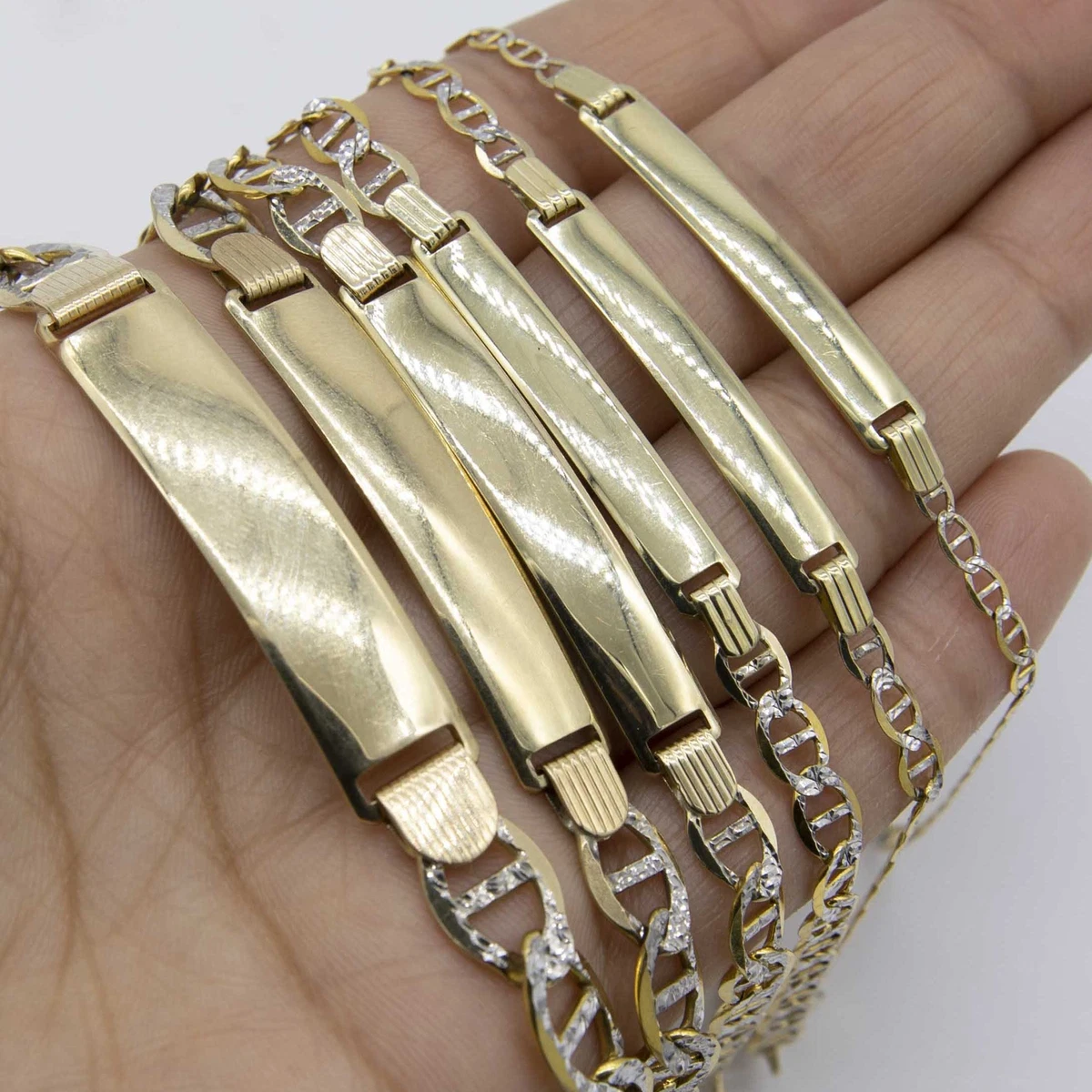 Diamond Cut Mariner ID Bracelet Solid 10K Yellow White Gold All Sizes
