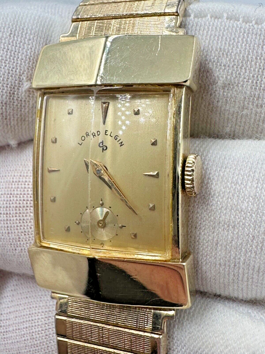 ANTIQUE 14K SOLID GOLD CHAIRMAN LORD ELGIN 23J MENS WRISTWATCH