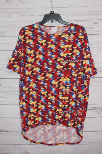 Lularoe Women Irma Top XXS Red Blue Aztec Light Tunic Shirt Print Short Sleeve - Picture 2 of 12