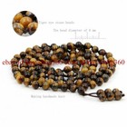 Tibet Buddhist 108 Yellow Tiger's Eye Round Gemstone Prayer Beads Mala Necklace