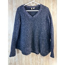 MOTH Anthropologie Sweater Womens Medium Navy Blue Cable Knit Wool Alpaca Blend