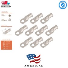 10pcs 1/0 AWG-3/8M10 Tinned Copper Ring Terminals Battery Lugs, Heavy Duty Wi...
