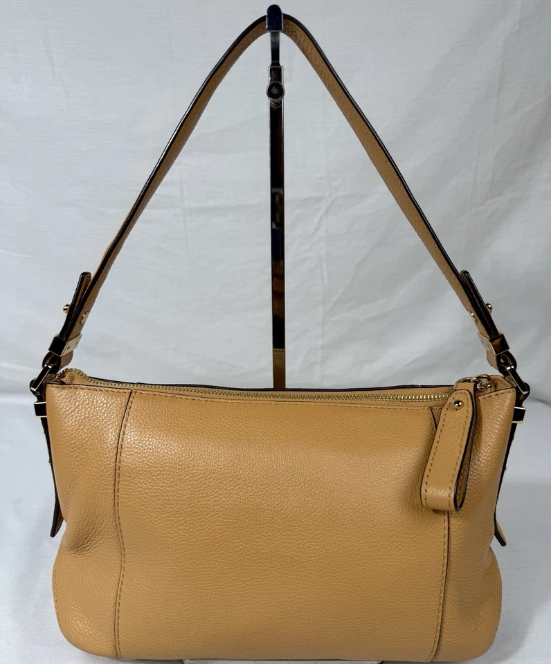 😎😎😎MICHAEL KORS CAMEL BRONCEADO Cuero Guijarro DORADO Ribete Bolso de Hombro Talla Mediana Foto 2 de 4