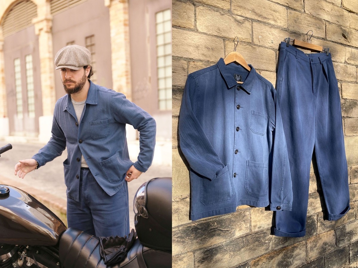 60s Style Washed Indigo Blue French Jacket Workwear Chore