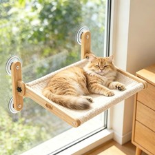 LuLu's World Large Cat Window Perch with Wooden Frame,Foldable Solid Cat
