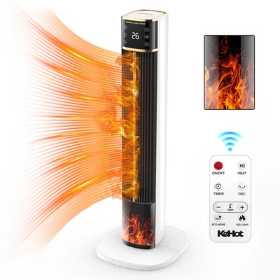 KEHOT Heizlüfter Standklimaanlage Heizgerät mit 3D-Flammen 2000W Heizung Kühlung Turm