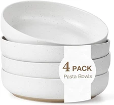8.3" Pasta Bowls Set of 4, 34 oz Ceramic Salad Bowls, White Large, 