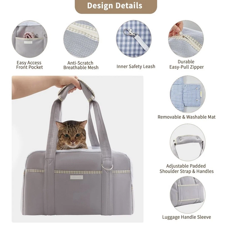 Machamie- Grey Cat Carrier | Mesh Windows | Soft Luxury-  Small Dogs,Up to 15 lb - Image 4 of 4