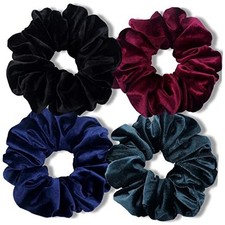 Extra Large Scrunchies for Women's Thick Hair, Premium Velvet Soft V-Dark