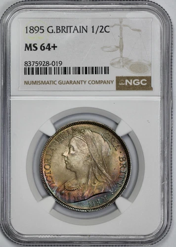 1895 Great Britain Silver 1/2C Half Crown NGC MS 64+ Jewel Toning