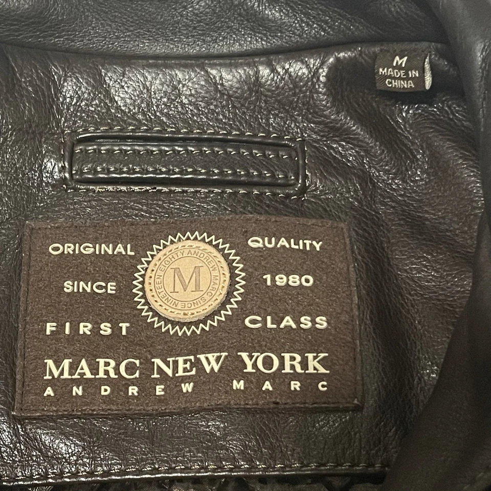 Marc New York- Men’s Medium- Genuine 100% Leather Bomber Jacket Soft Dark Brown - Image 4 of 4