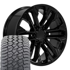 Cv69 20x9 Black Rims 27555r20 At2 Tires Set Fits Sierra Yukon