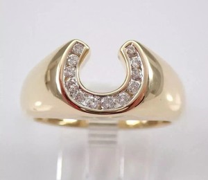 Authentic 1.80Ct Lab Created Diamond Round Men Horseshoe Ring 14KYellow Gold Plated Silver