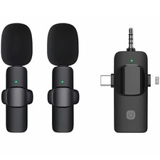 3 in 1 Wireless Lavalier Microphones for iPhone, ipad, Android, Camera, 2 PCS...