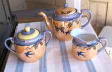 VTG Iridescent Lusterware Tea Set / Teapot -Sugar -Creamer Made in Japan