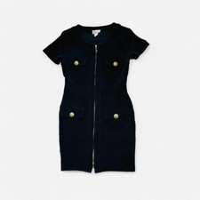 Vintage 80s Black Body Con Mini Dress 10 12