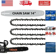 14 Inch Chainsaw Guide Bar and Chain 52 Drive Links, 3/8" LP Pitch, 050" Gaug...