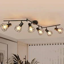 6-Light Track Lighting, Directional Rotatable Ceiling Light Fixture, Black Fa...