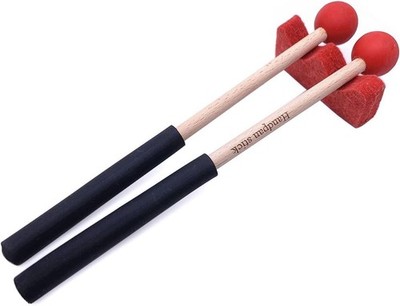 Tongue Drum Mallets 1 Pair with Red Bracket Maple Handle Rubber Head Handpan Acc