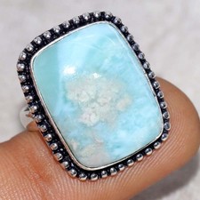 Larimar 925 Silver Plated Ring US 8.5 Party Wear Design MJ