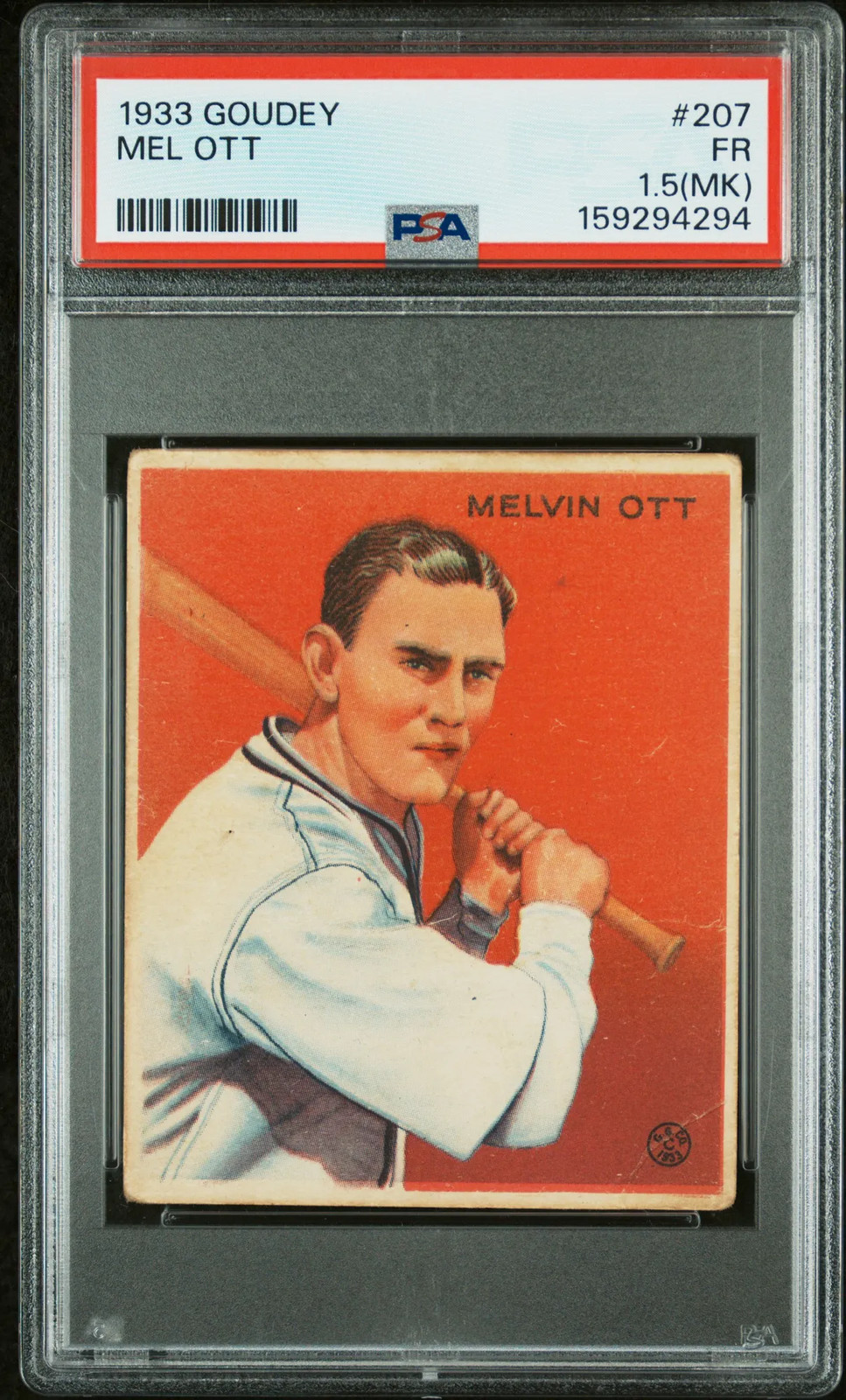 1933 Goudey #207 - Mel Ott PSA 1.5(MK) FR
