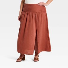 Women Side Slit Maxi A-Line Skirt - Universal Thread Rust 28