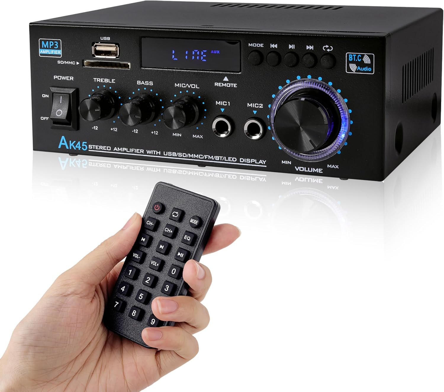 Amplificatore Bluetooth 800W, RMS 40W×2 Amplificatore Hifi, Ricevitore Amplifica