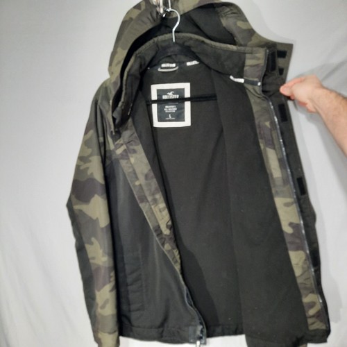 Hollister Jacket Mens Large All Weather Green Camo Fleece Lined Hooded Coat - Picture 4 of 12