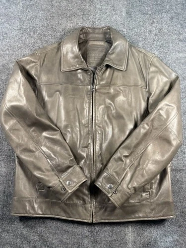 Roundtree & Yorke Leather Jacket Size L Brown Zip Front Bomber - product listing photo